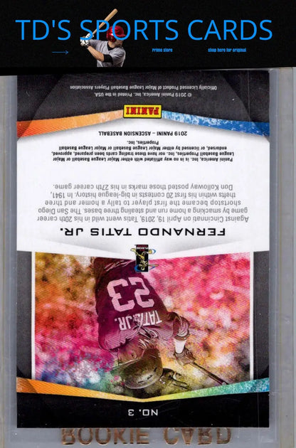 Fernando Tatis Jr rookie baseball card from Panini Chronicles 2019 Ascension series