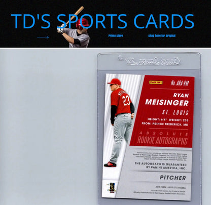 Ryan Meisinger baseball card from Panini Chronicles 2019 Absolute Rc auto Gold