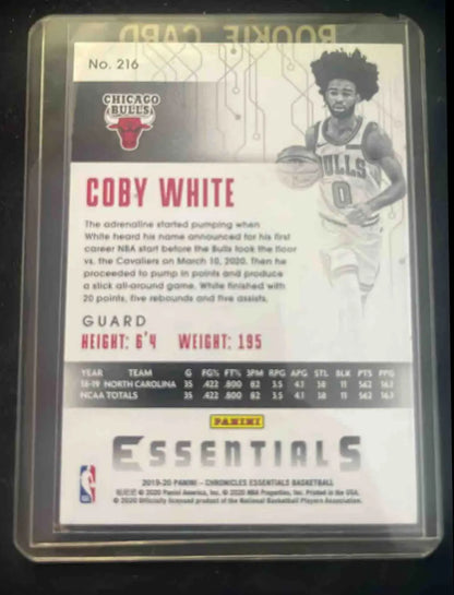 2019 Panini Chronicles Coby White Bronze rookie basketball card featuring Coby White for Bulls