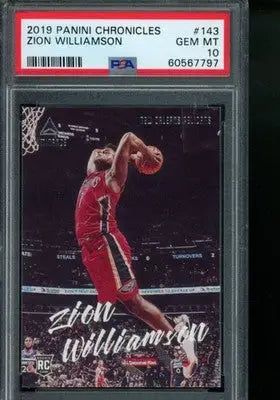 Graded Zion Williamson basketball card from Panini Chronicles Zion collection in PSA 10