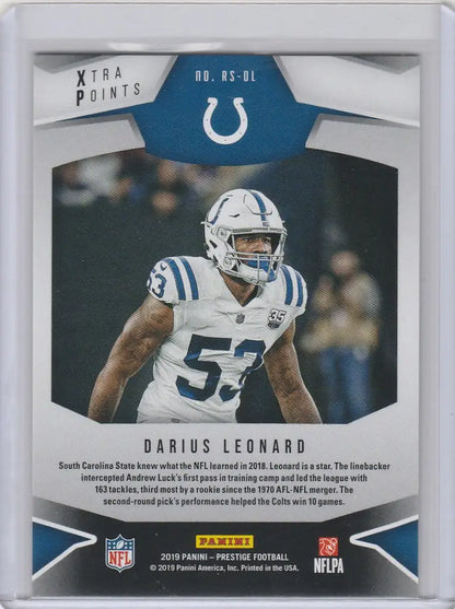 Football trading card of Darius Leonard Indianapolis Colts from Panini Prestige 2019