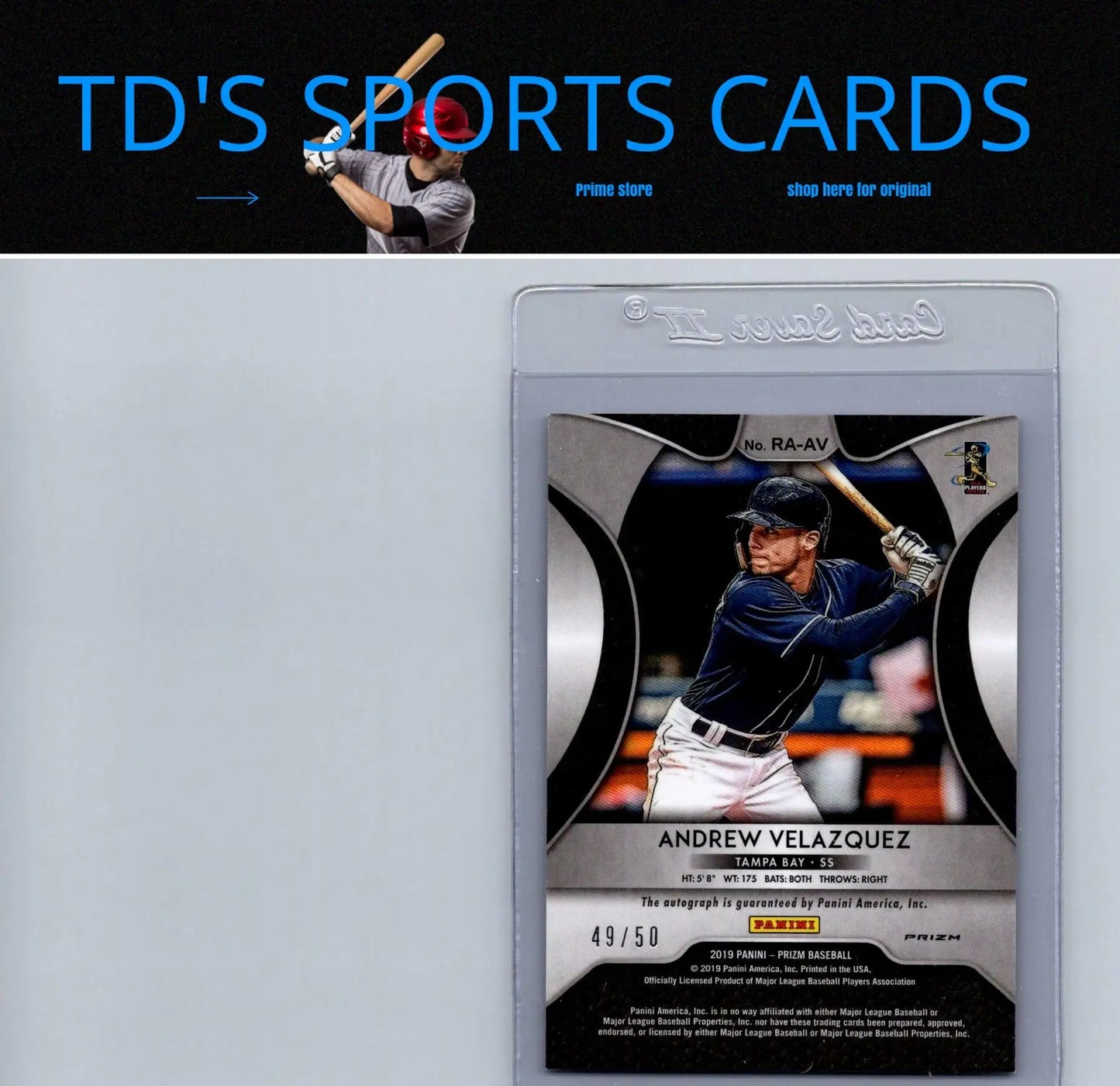 Andrew Velazquez rookie autographs card from 2019 Panini Prizm Purple Prizm #/50