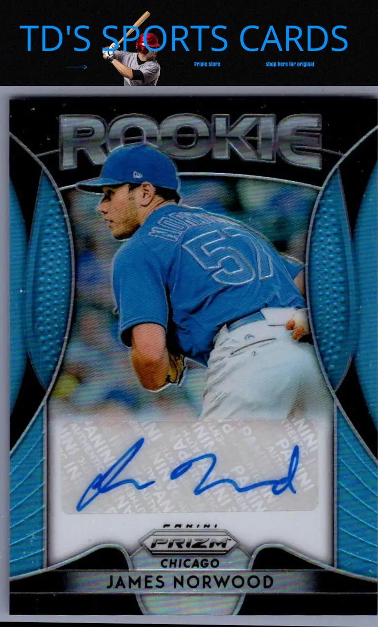 James Norwood rookie baseball card Carolina Blue Prizm from Panini Prizm 2019
