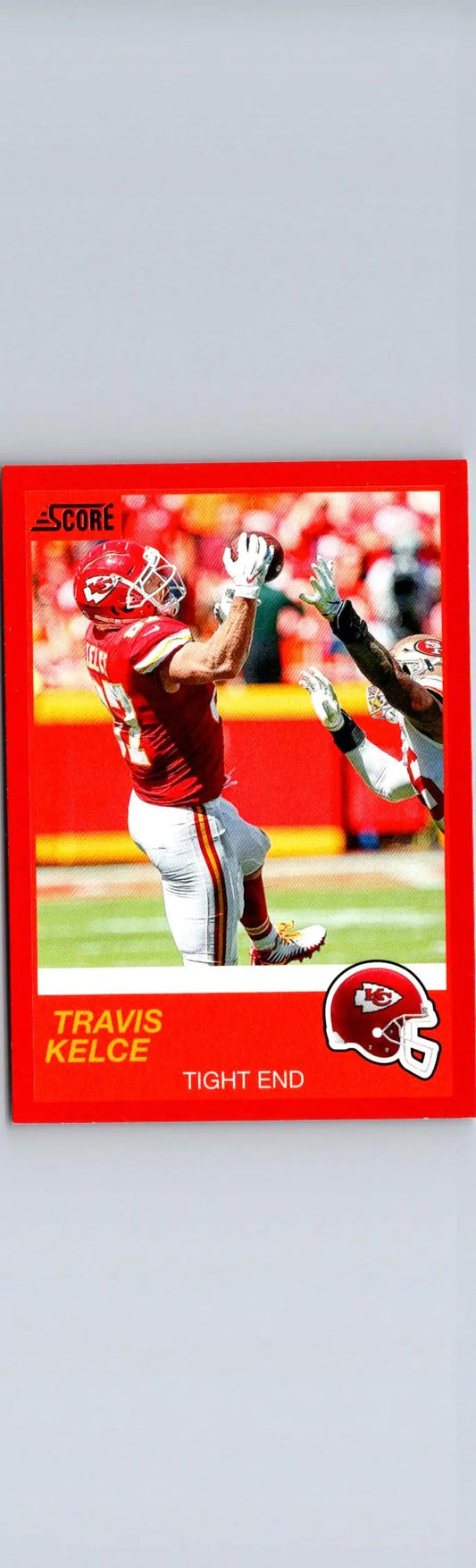 Travis Kelce football card from 2019 Score Red Zone series, limited edition #/20