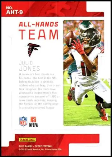 Julio Jones 2019 Score All Hands Team #9 football card with original gloss finish