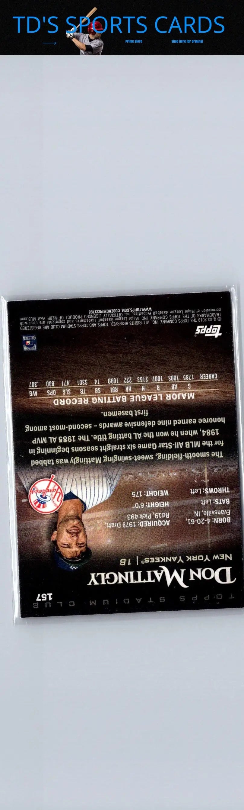 Don Mattingly baseball card from 2019 Stadium Club series