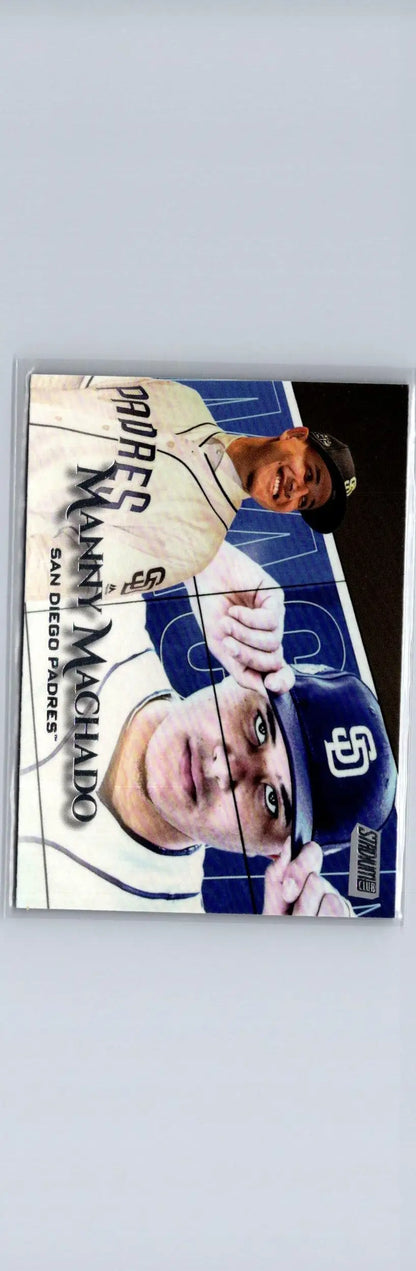 Manny Machado baseball card in protective sleeve from 2019 Stadium Club series