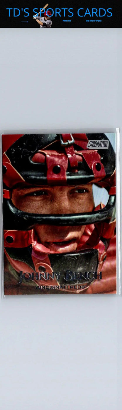 Sports card featuring football player Johnny Bench in black foil with helmet design