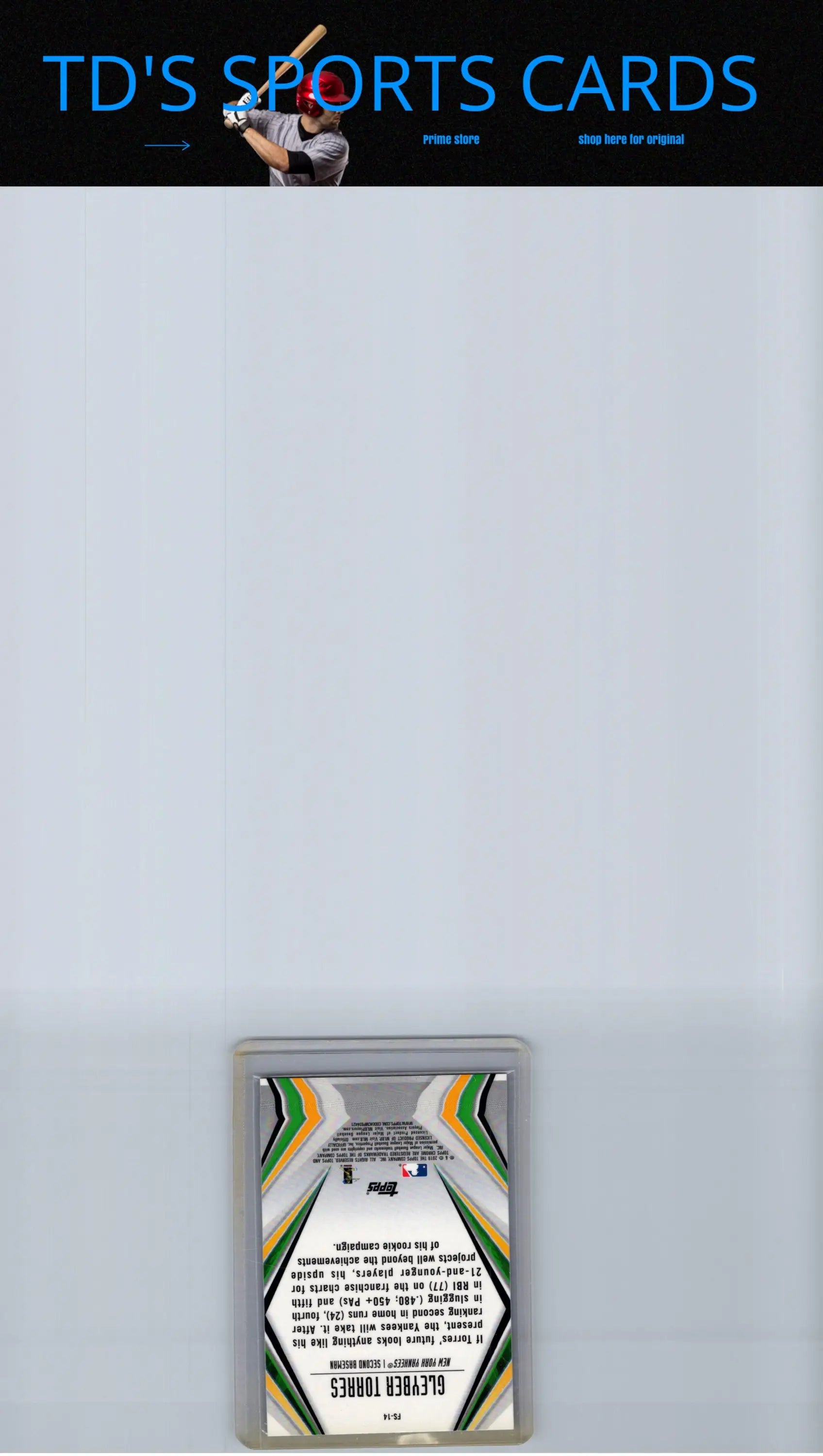 Baseball card in protective case featuring Gleyber Torres Future Stars 2019 Topps Chrome