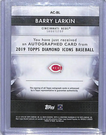 Autographed 2019 Topps Diamond Icons Purple Barry Larkin card notice Cincinnati Reds