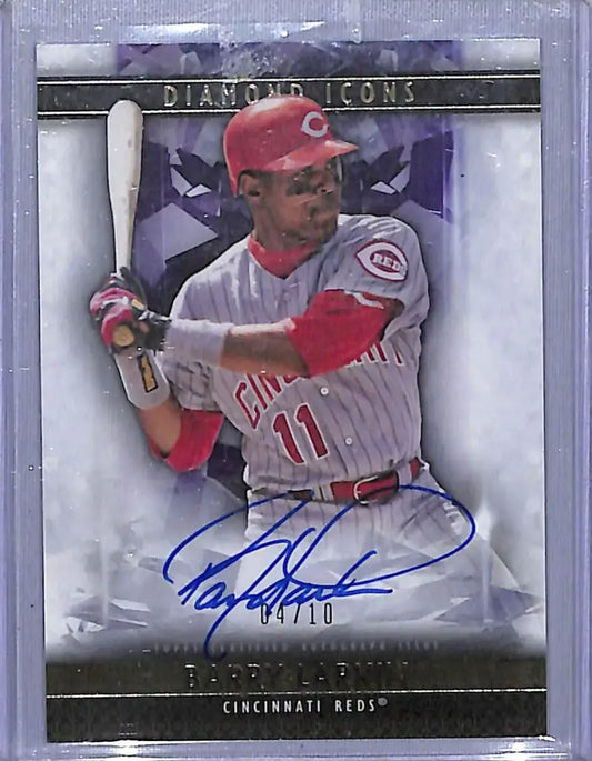Signed Barry Larkin Cincinnati Reds baseball card from 2019 Topps Diamond Icons Purple