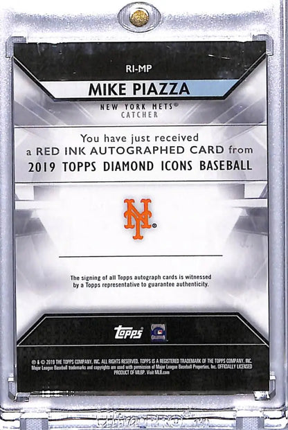 Red ink autographed baseball card of New York Mets player from Diamond Icons set