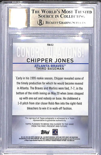 Graded Chipper Jones baseball card Atlanta Braves Gem Mint Auto 2019 Topps Finest