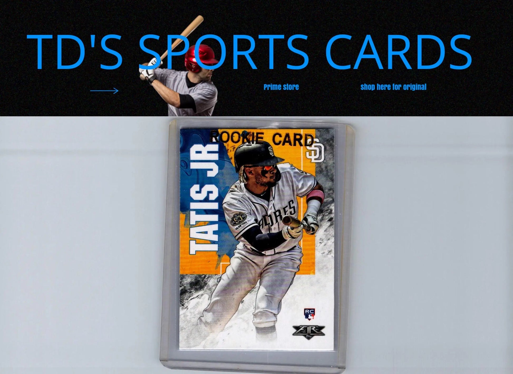 Baseball trading card of Fernando Tatis Jr. in protective case from 2019 Topps Fire