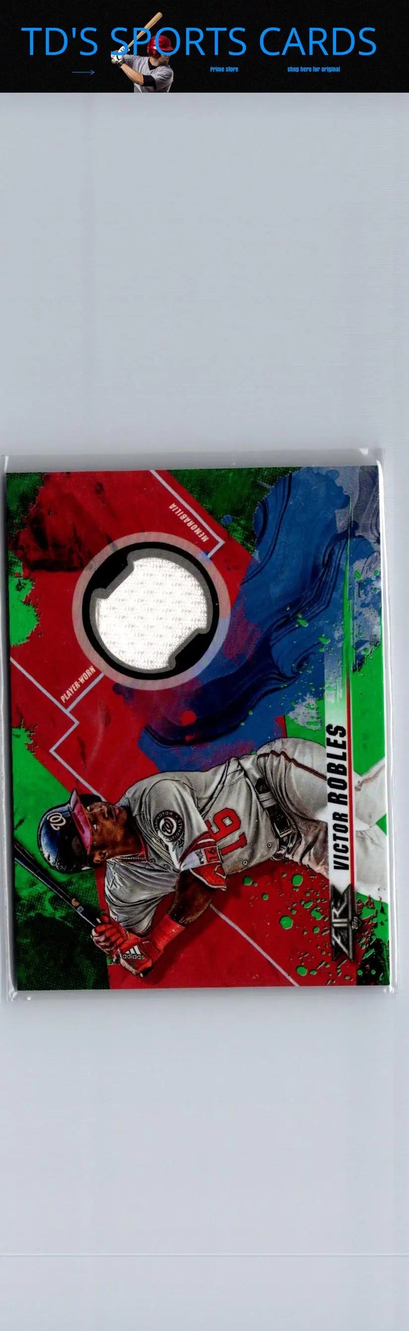 Victor Robles baseball card with relics green jersey swatch 2019 Topps Fire #FR-VR