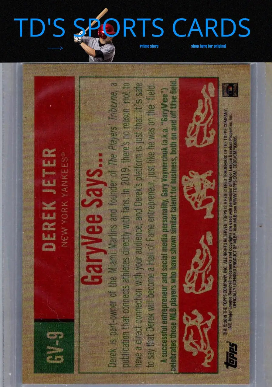 Derek Jeter baseball card back from 2019 Topps #GV-9 Jeter Gary Gary Vees Top Entrepreneurs