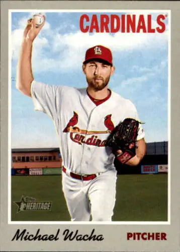 Michael Wacha baseball card from 2019 Topps Heritage featuring original gloss design