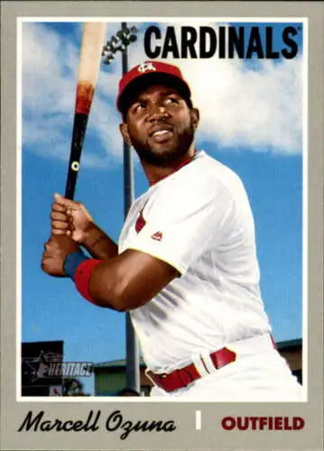 2019 Topps Heritage #220 Marcell Ozuna baseball card with original gloss features