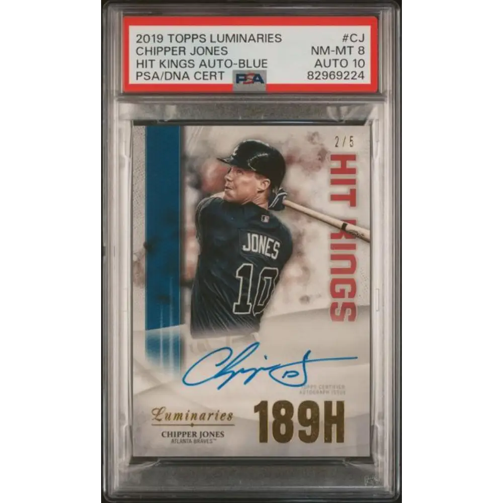 2019 Topps Luminaries Hit Kings Blue #HK-CJ Chipper Jones PSA 8 NM-MT Auto 2/5 Atlanta Braves Baseball Card
