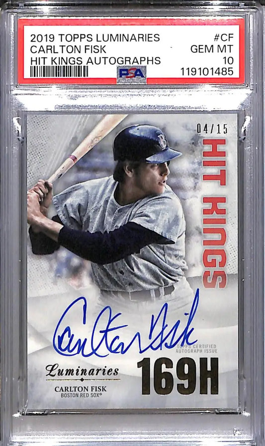 2019 Topps Luminaries Hit Kings #HK-CF Carlton Fisk PSA 10 GEM MINT Auto 4/15 Boston Red Sox - Sports Card