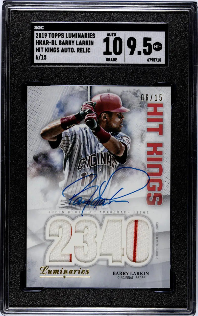 Graded Barry Larkin autographed card 05/15 from 2019 Topps Luminaries Hit Kings Relics