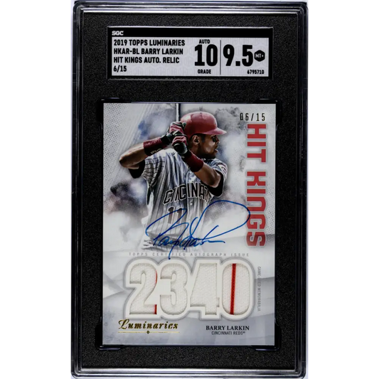 2019 Topps Luminaries Hit Kings Relics #HKAR-BL Barry Larkin SGC 9.5 MINT+ MEM Auto 6/15 Cincinnati Reds Baseball Card