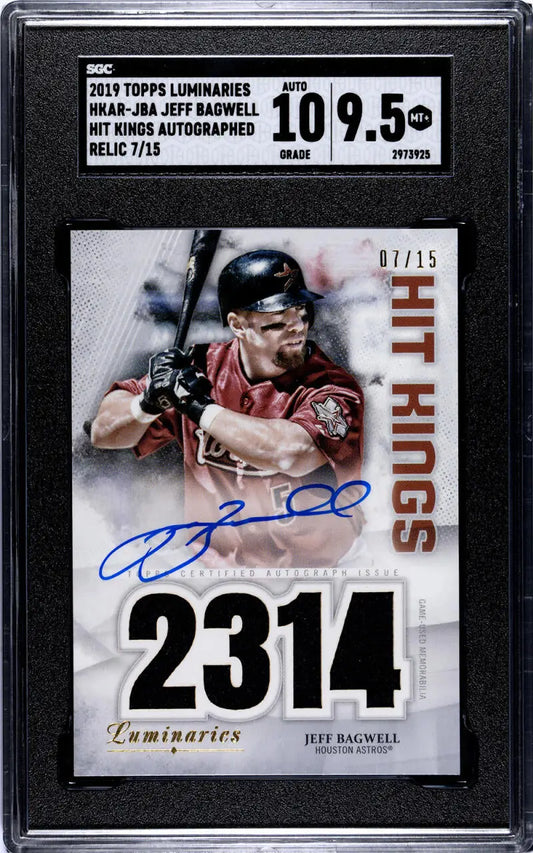 Graded baseball card featuring Jeff Bagwell autograph and number 2314 for Houston Astros