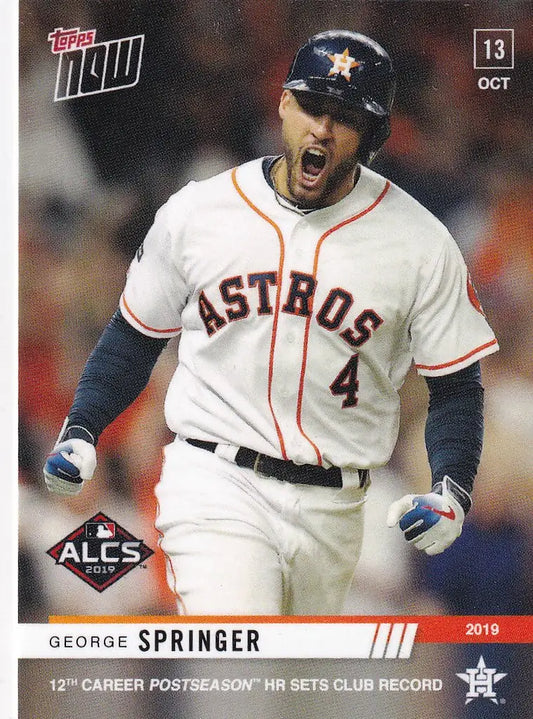 George Springer in Astros uniform celebrating 12th career postseason HR enthusiastically