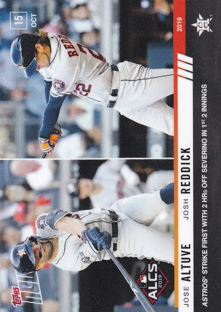 Baseball card of Jose Altuve and Josh Reddick featuring pitcher action shots