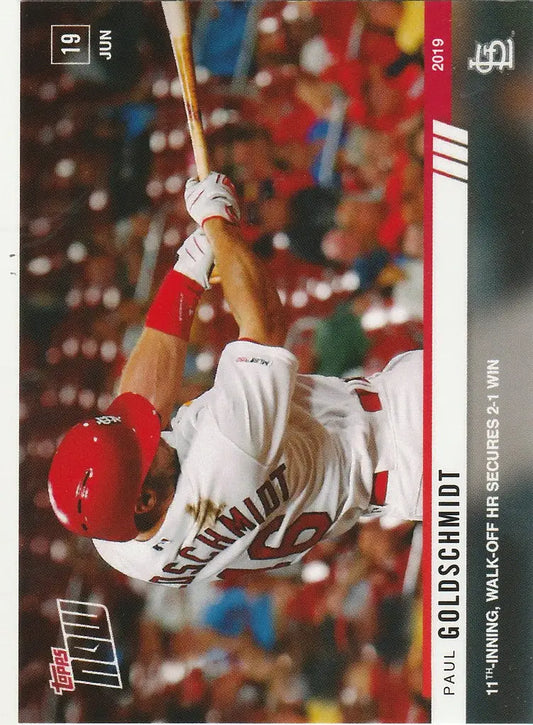 Baseball player Paul Goldschmidt swinging bat in red helmet for 11th inn walkoff card