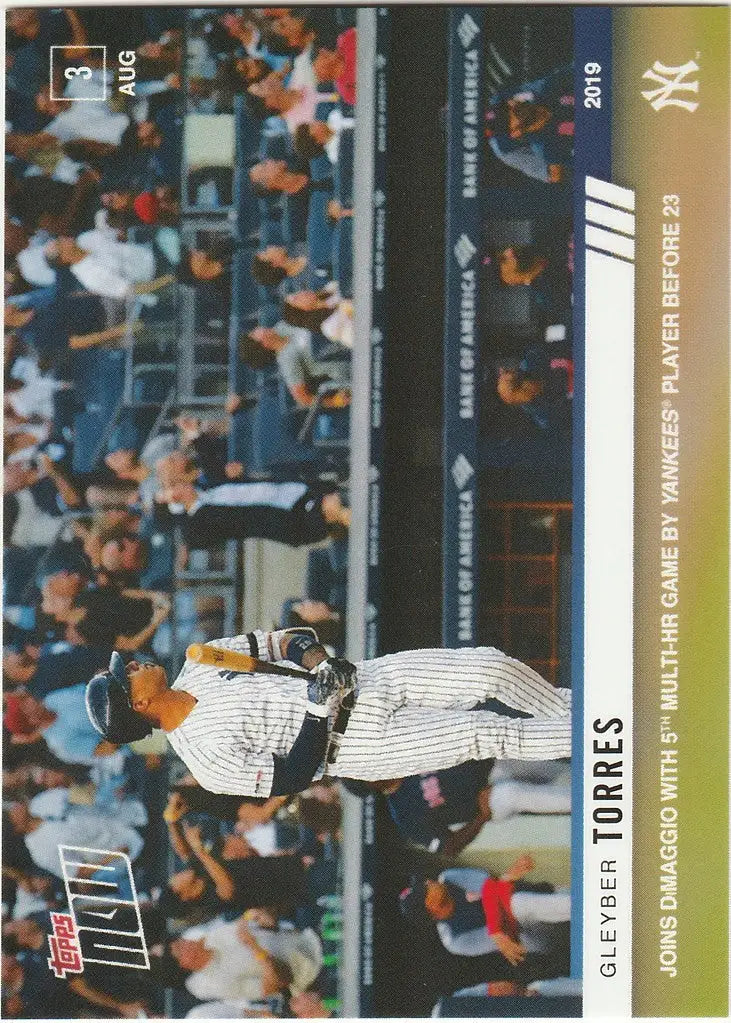 Baseball card of Gleyber Torres in batting stance for 5th multi home run game