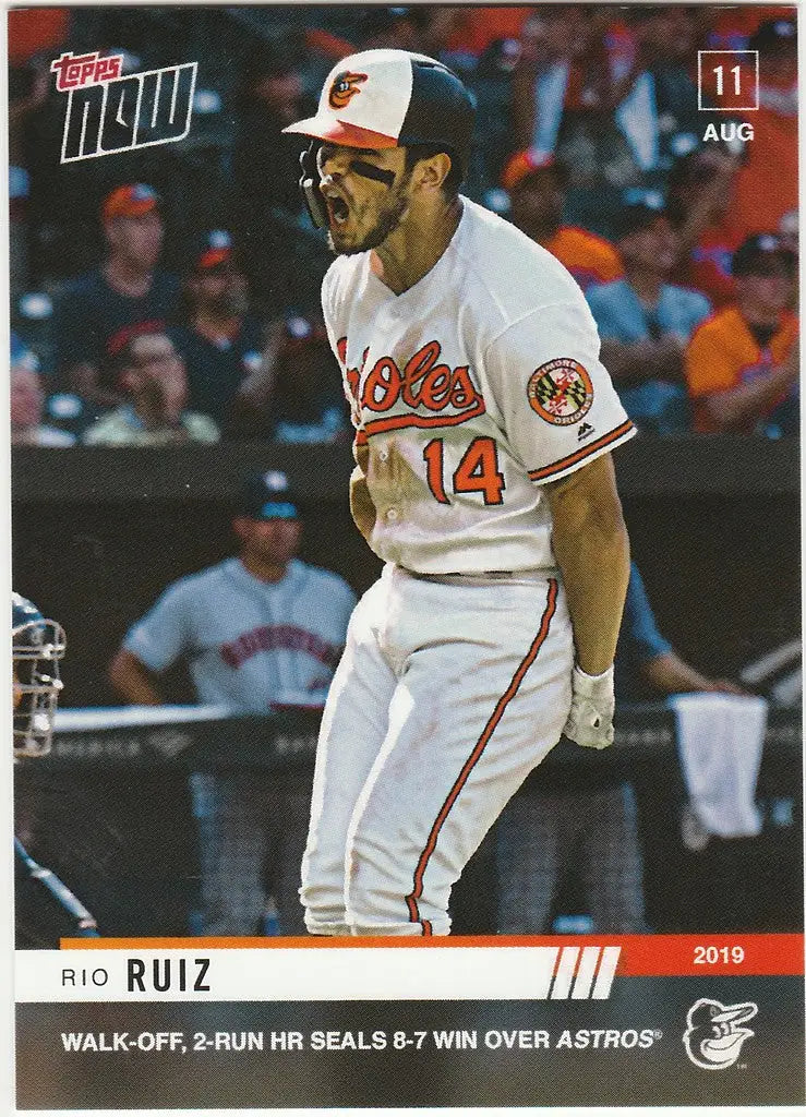 Rio Ruiz celebrating after walk-off 2-run HR for Baltimore Orioles in white uniform