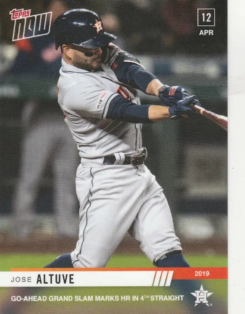 Baseball player in gray uniform swinging bat, highlighting Jose Altuve’s grand slam marks