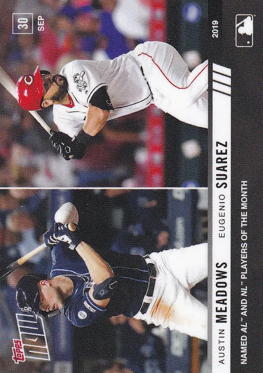 Baseball trading card of Austin Meadows and Eugenio Suarez in action during a game