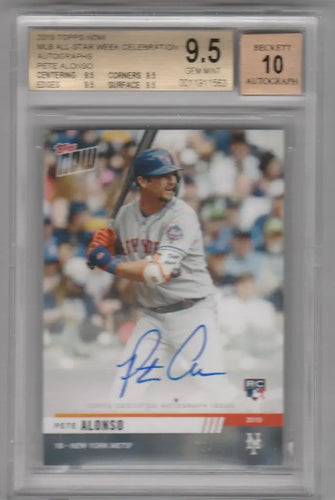 Graded Pete Alonso BGS Mets Platinum card at bat with autograph, 2019 Topps Now