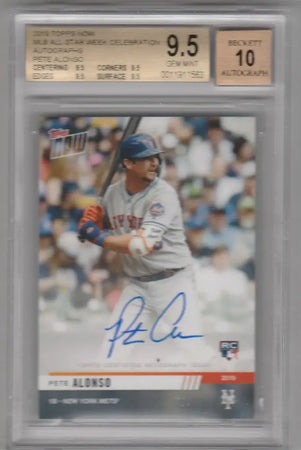 Graded Pete Alonso BGS Mets Platinum card at bat with autograph, 2019 Topps Now