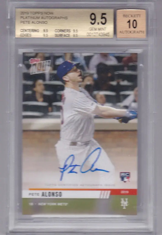 Graded baseball card of Pete Alonso in batting pose, featuring Pete Alonso BGS 9.5 auto