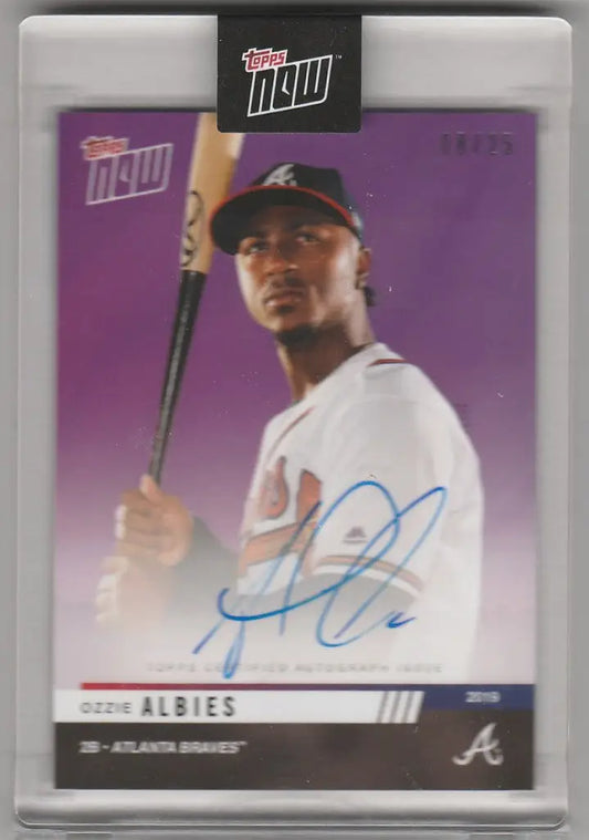 Baseball trading card of Ozzie Albies Atlanta Braves player holding a bat