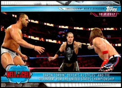 Wrestling trading card featuring 2019 Topps Road to WrestleMania Baron Corbin defeats AJ Styles