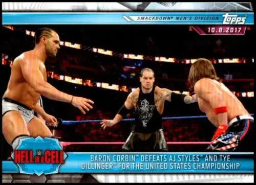 Wrestling trading card featuring 2019 Topps Road to WrestleMania Baron Corbin defeats AJ Styles