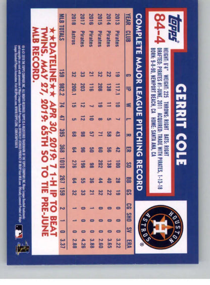Gerrit Cole baseball card featuring Houston Astros from 2019 Topps Update series