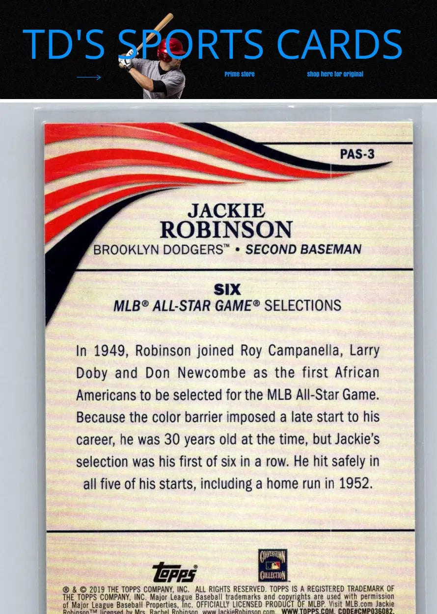 Jackie Robinson baseball card from 2019 Topps Update Jackie Robinson Perennial All-Stars
