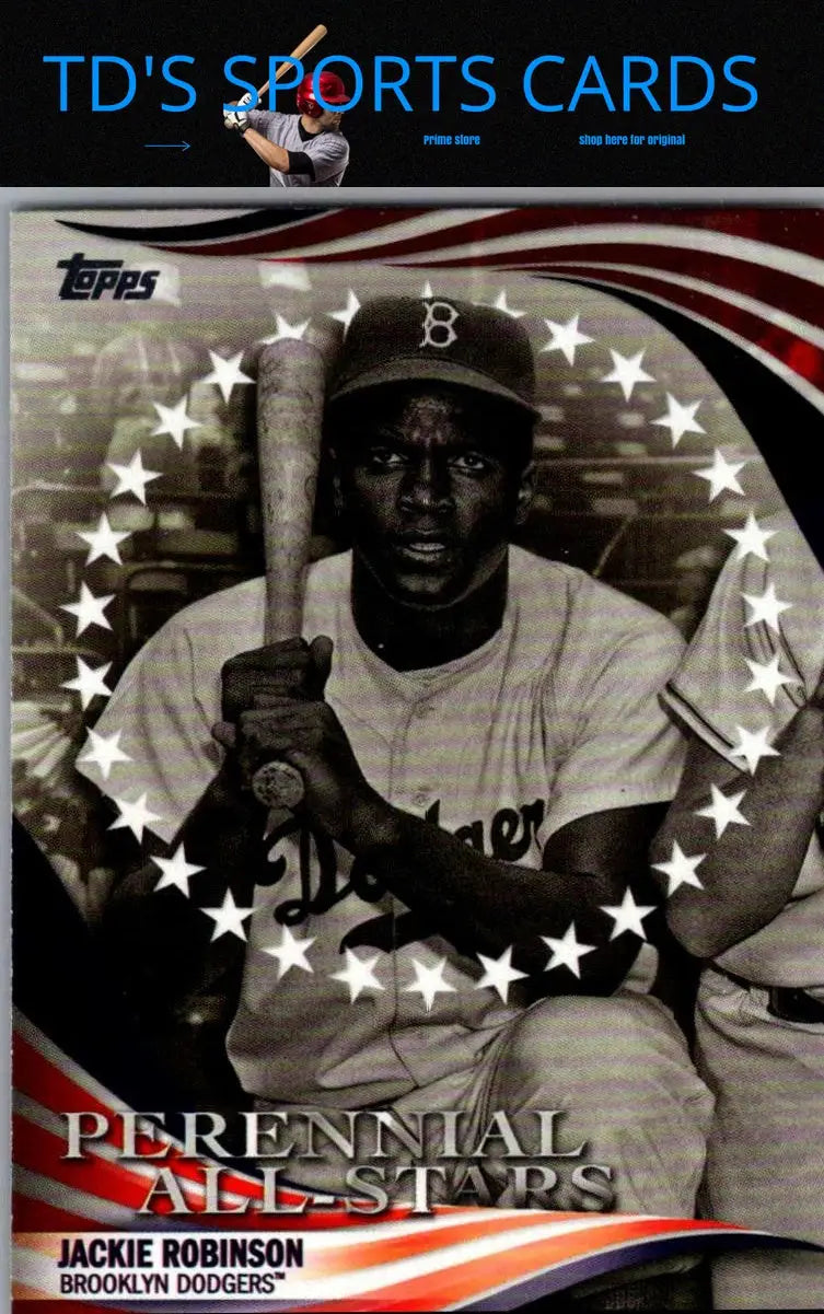 Jackie Robinson baseball card from 2019 Topps Update featuring Jackie Robinson Perennial All-Stars