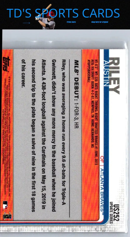 Baseball card of US252 Austin Riley from the 2019 Topps Update series