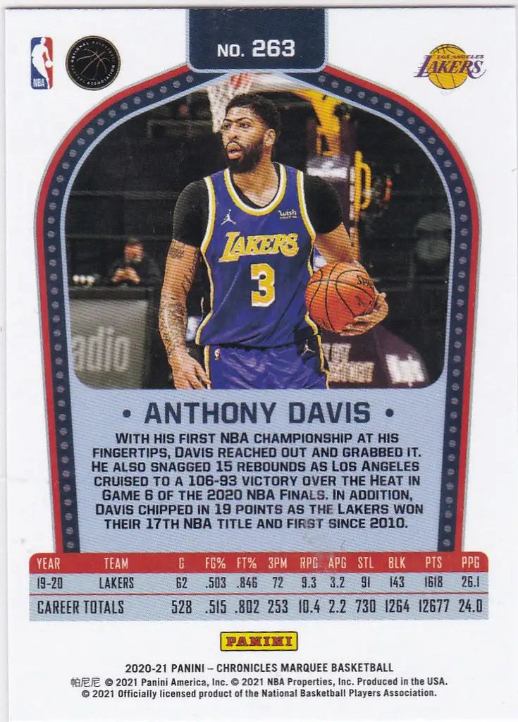 Basketball trading card of Anthony Davis Marquee Los Angeles Lakers jersey number 3