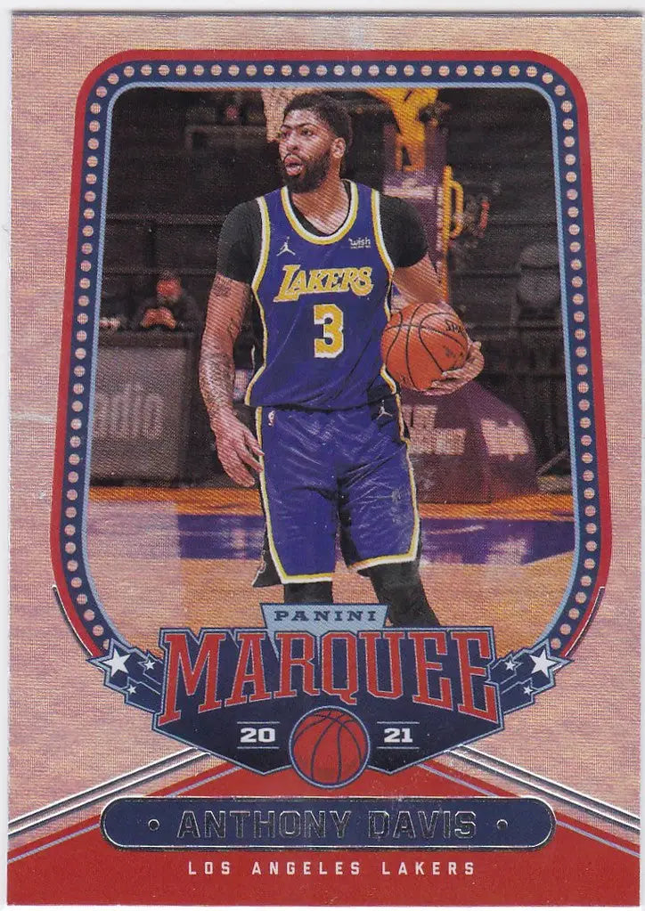 Basketball trading card of Anthony Davis Marquee in Los Angeles Lakers purple jersey 3
