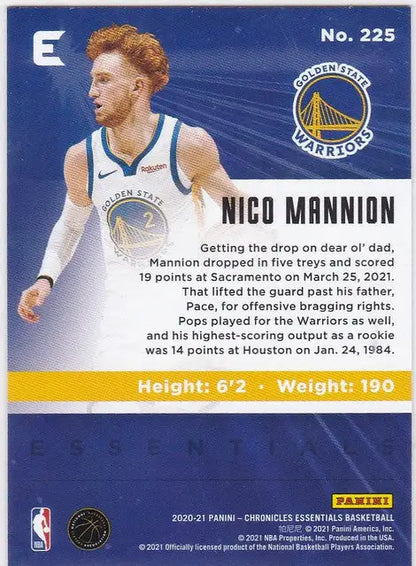 Basketball trading card of Nico Mannion from Golden State Warriors Chronicles Essentials