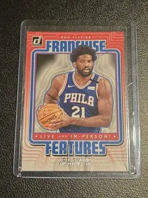 Joel Embiid basketball card from 2020-21 Donruss Joel Embiid Franchise Features