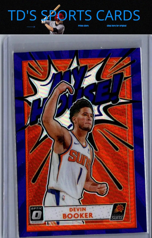 Devin Booker basketball card from Donruss Optic My House Purple series