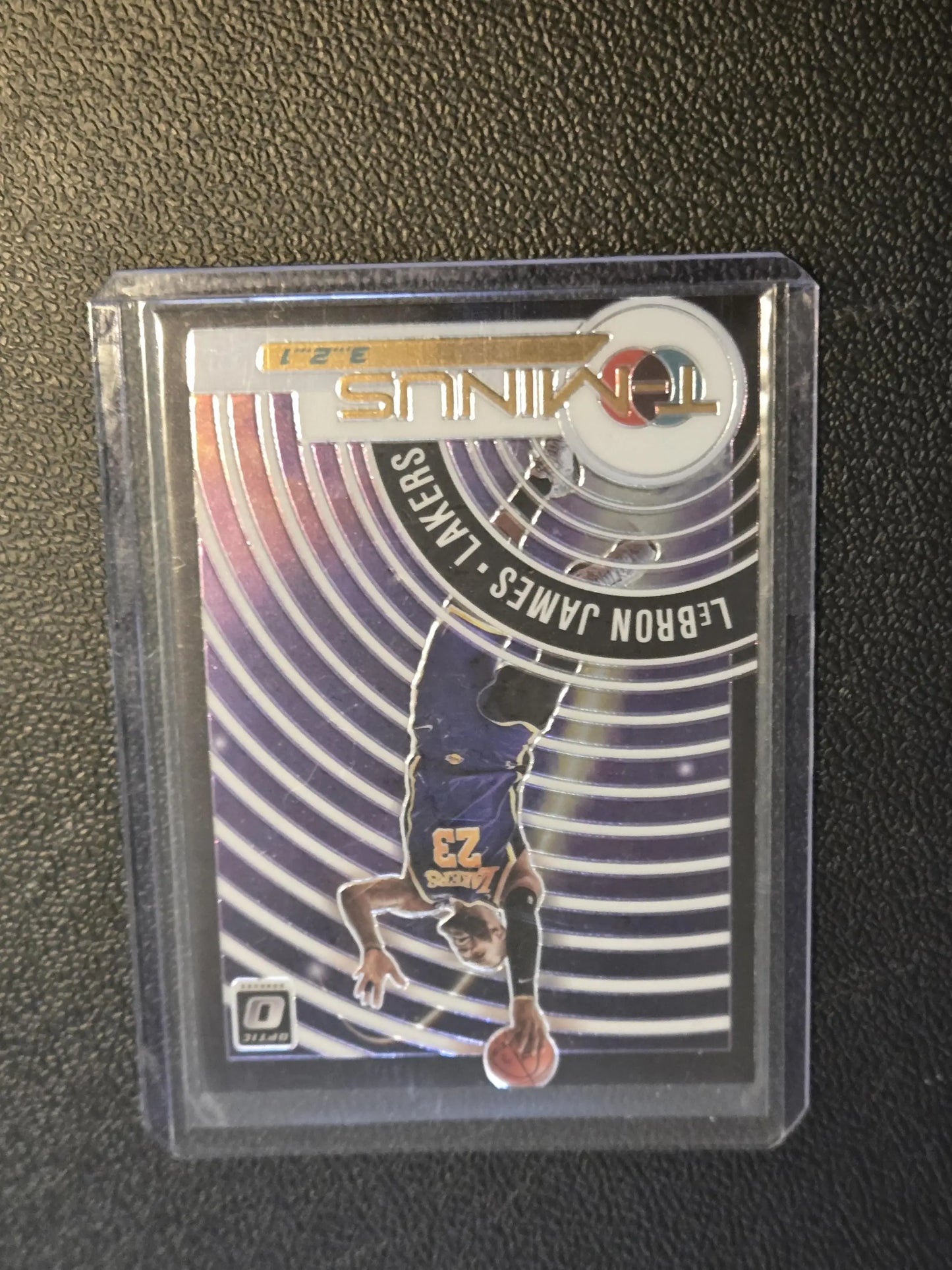 LeBron James basketball trading card in protective case from Donruss Optic 2020-21 series